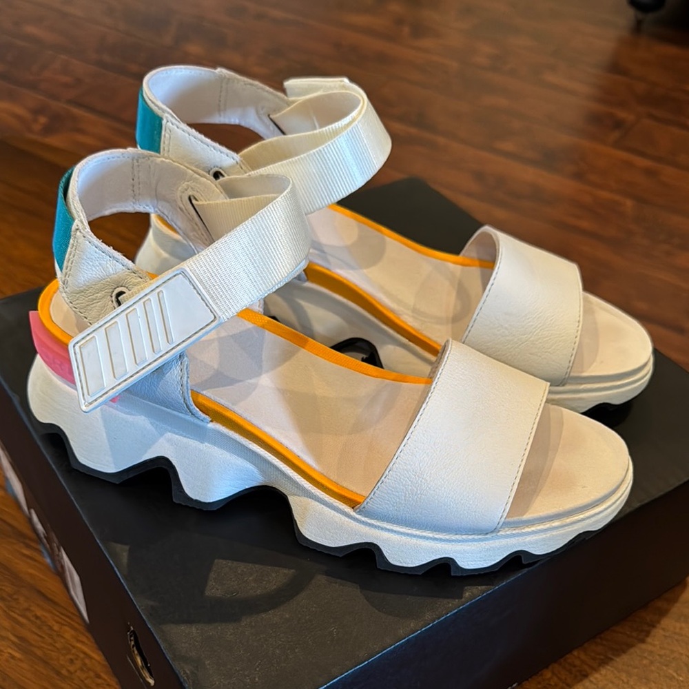 White Strappy Sandals with Colorful Accents
